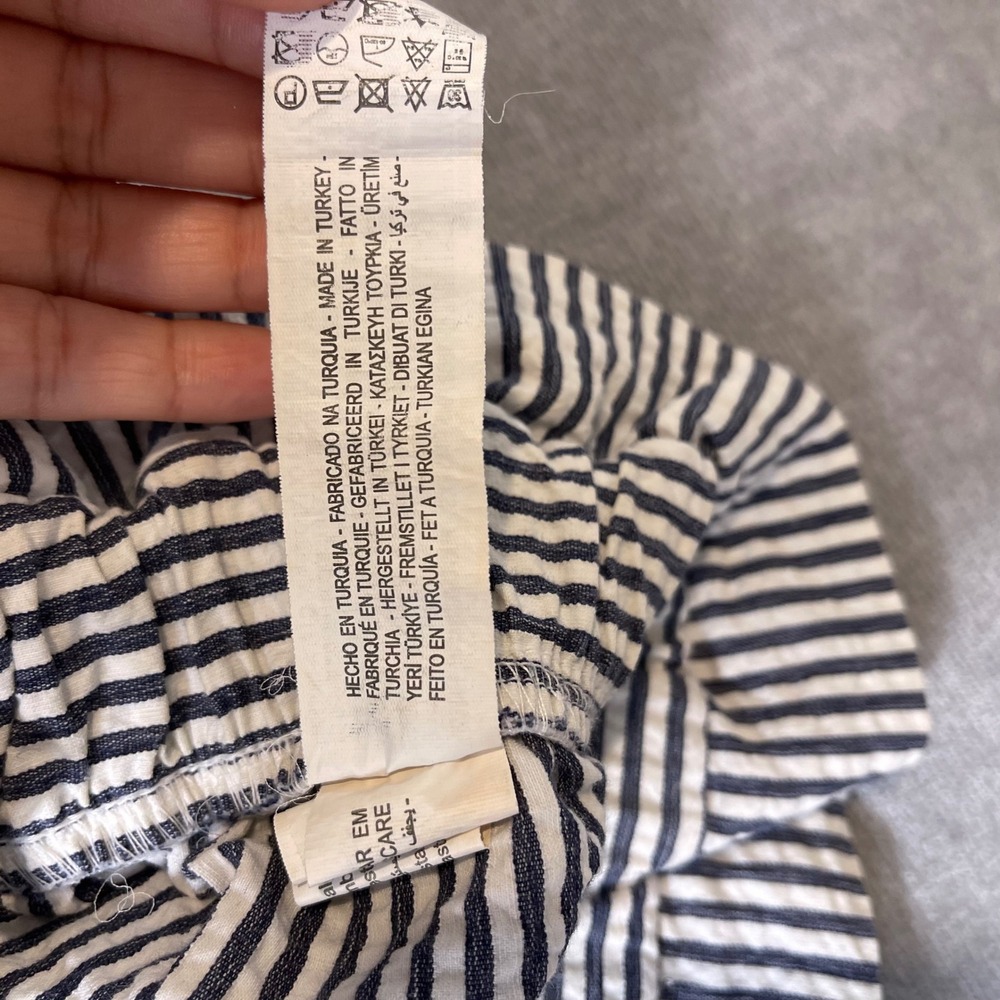 Zara Navy White Striped Seersucker Paperbag Waist Shorts XS - Picture 4 of 7